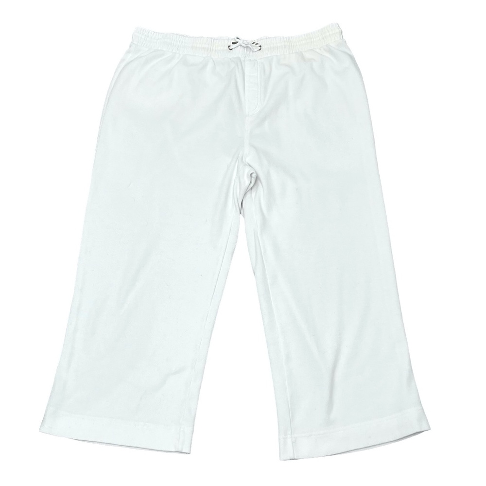 COUNTRY ROAD WHITE COTTON DRAWSTRING ELASTIC WAIST CROPPED WIDE LEG PANTS